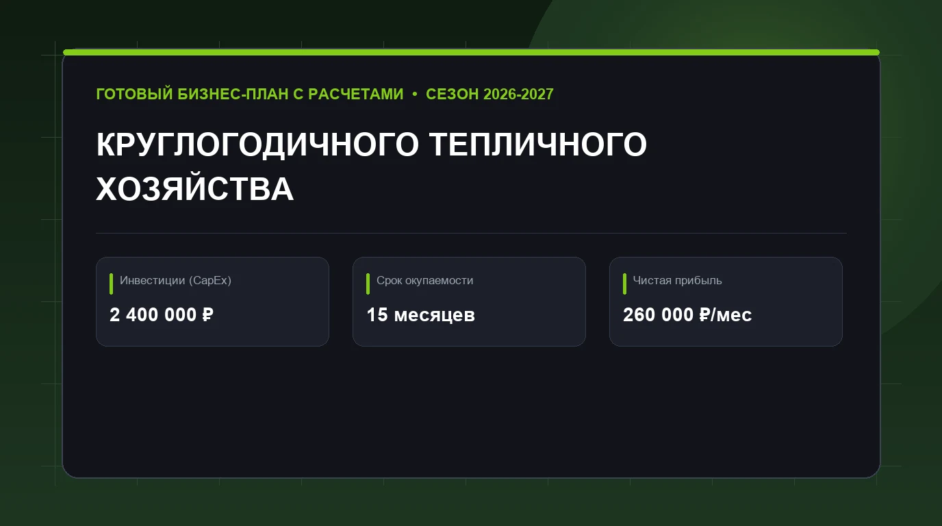 Бизнес-план: бизнес-план круглогодичного тепличного хозяйства