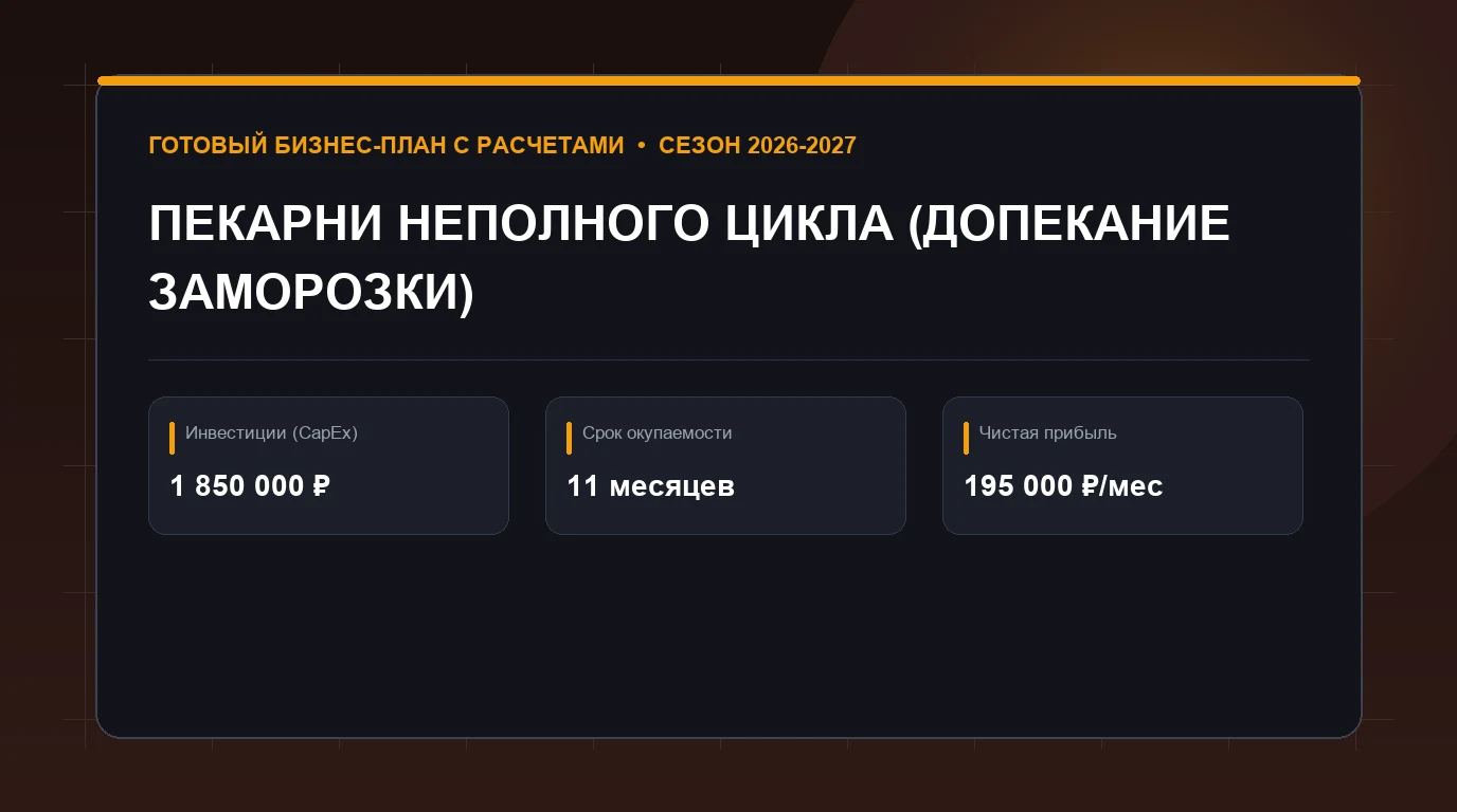 Бизнес-план: бизнес-план пекарни неполного цикла (допекание заморозки)